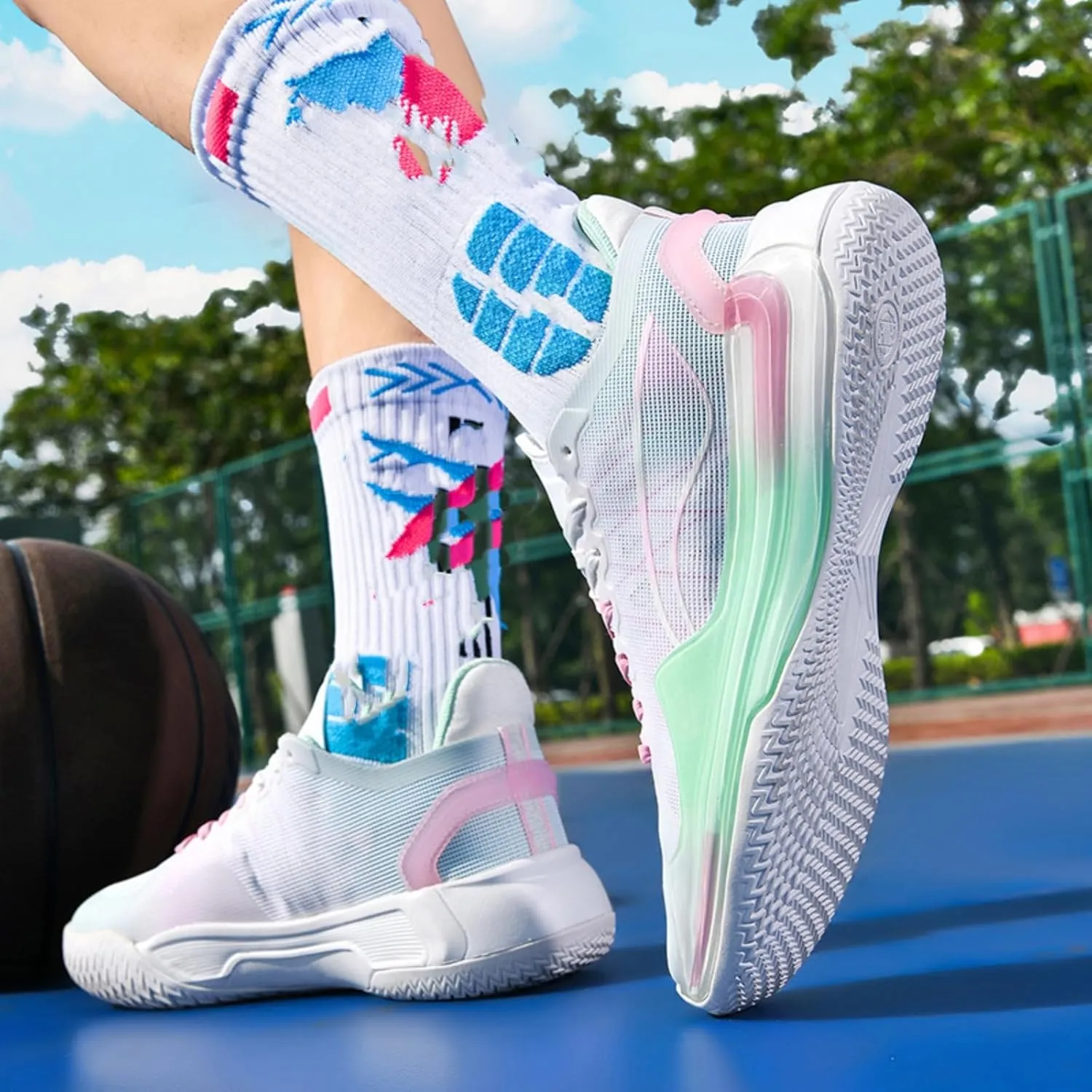 Mens Mid Top Lightweight Breathable Mesh Lace Up Basketball Shoes Fashion Non Slip Sport Sneakers for Walking Running Tennis Volleyball