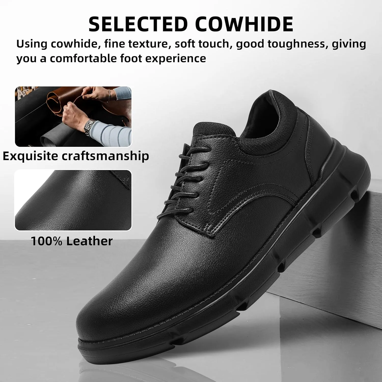 Mens Orthopedic Wide Business Leather Dress Shoes - Arch Support Plantar Fasciitis Classic Oxford - Comfortable Cap Toe Orthotics Patent Tuxedo Sneakers for Foot and Heel Pain Relief