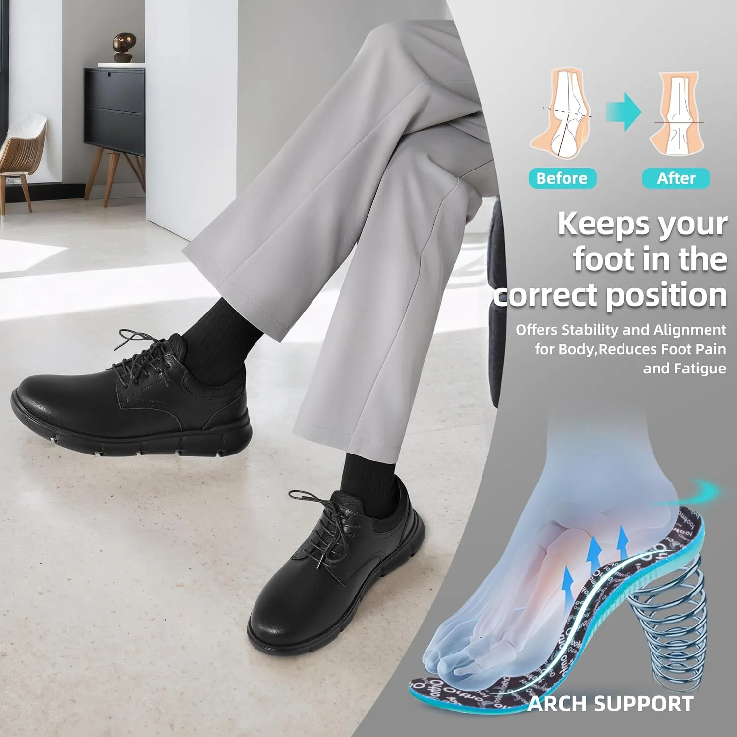 Mens Orthopedic Wide Business Leather Dress Shoes - Arch Support Plantar Fasciitis Classic Oxford - Comfortable Cap Toe Orthotics Patent Tuxedo Sneakers for Foot and Heel Pain Relief