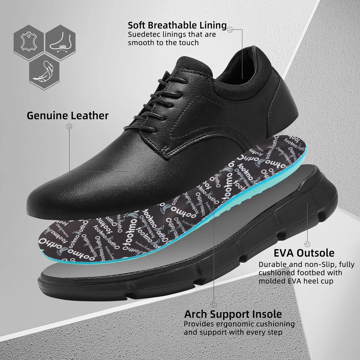 Mens Orthopedic Wide Business Leather Dress Shoes - Arch Support Plantar Fasciitis Classic Oxford - Comfortable Cap Toe Orthotics Patent Tuxedo Sneakers for Foot and Heel Pain Relief