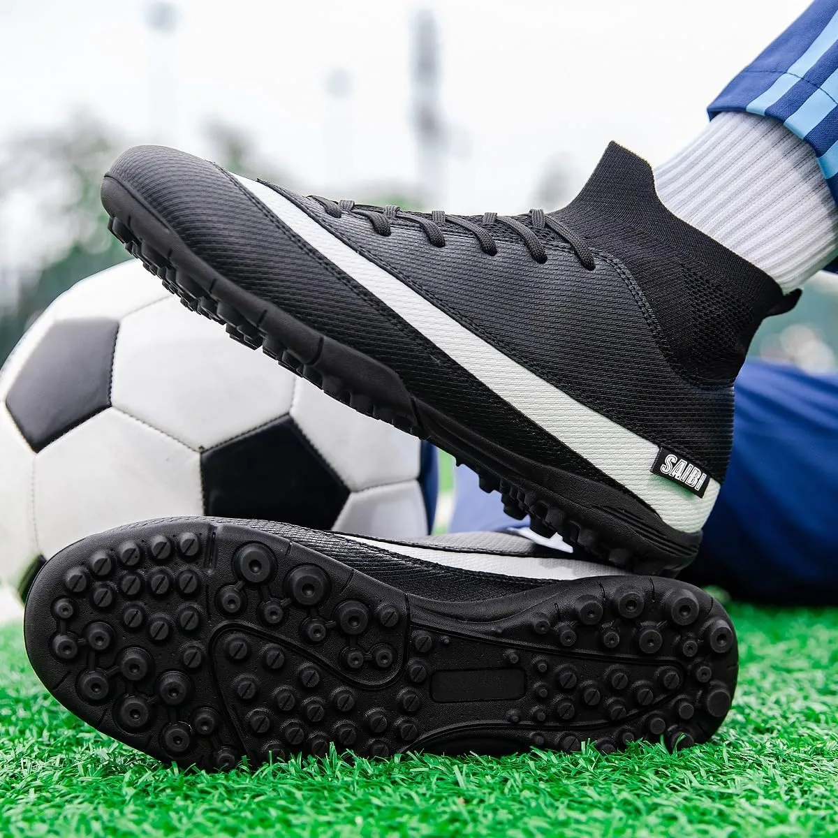 Mens Soccer Shoes Cleats Football Boots Professional Training Outdoor Indoor Sneaker High-Top Spike Breathable Athletic