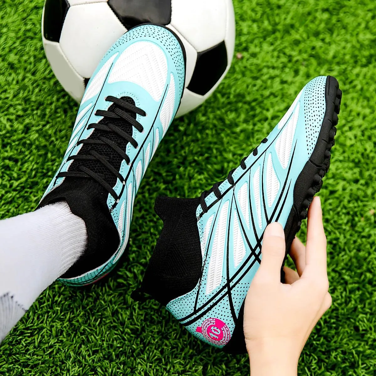 Men??s Soccer Shoes Cleats Football Boots Professional Training Outdoor Indoor Sneaker High-Top Spike Breathable Athletic
