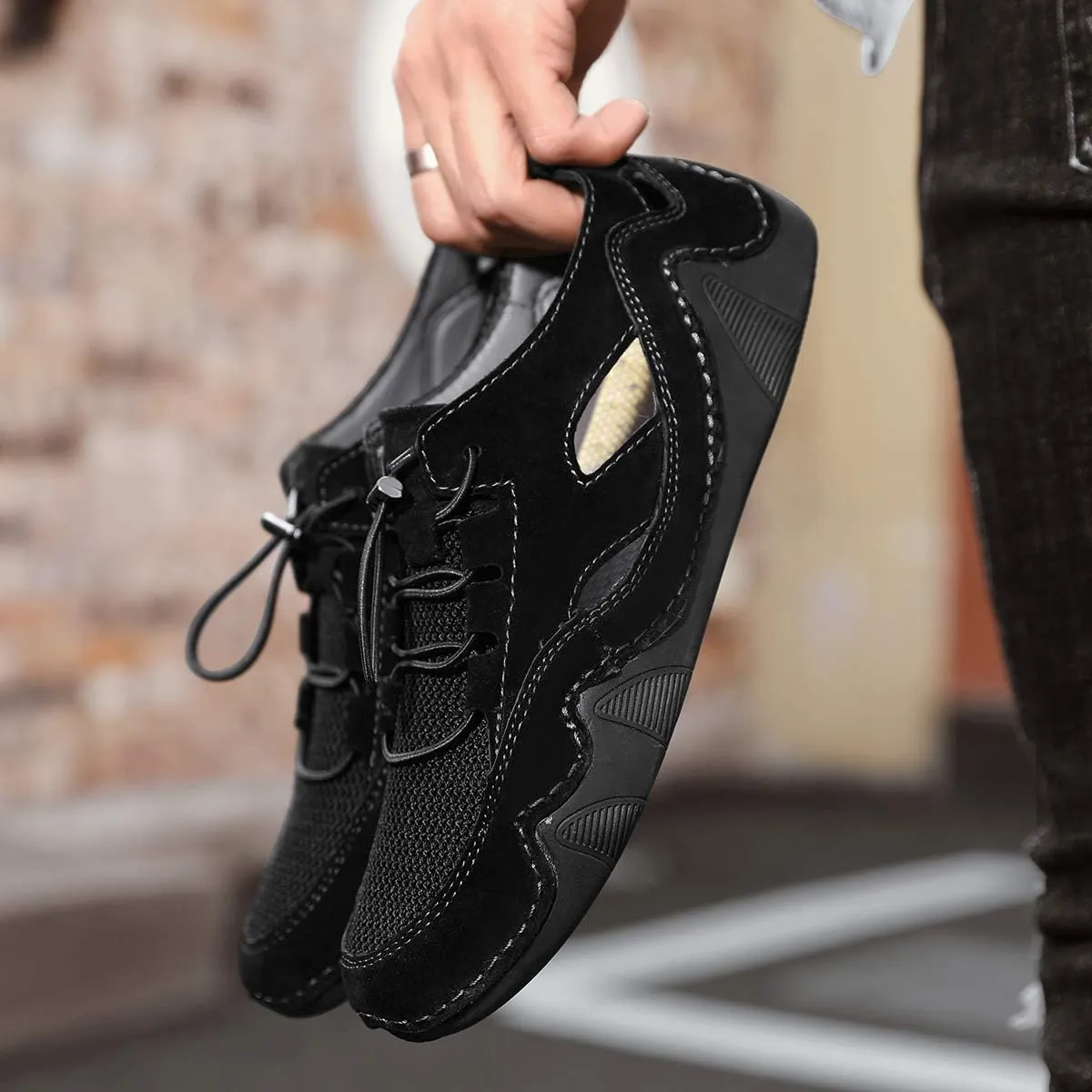 Men's Summer Handmade Outdoor Breathable Lace Up Driving Non-Slip Fashionable Comfort Lightweight Loafer Shoes for Men