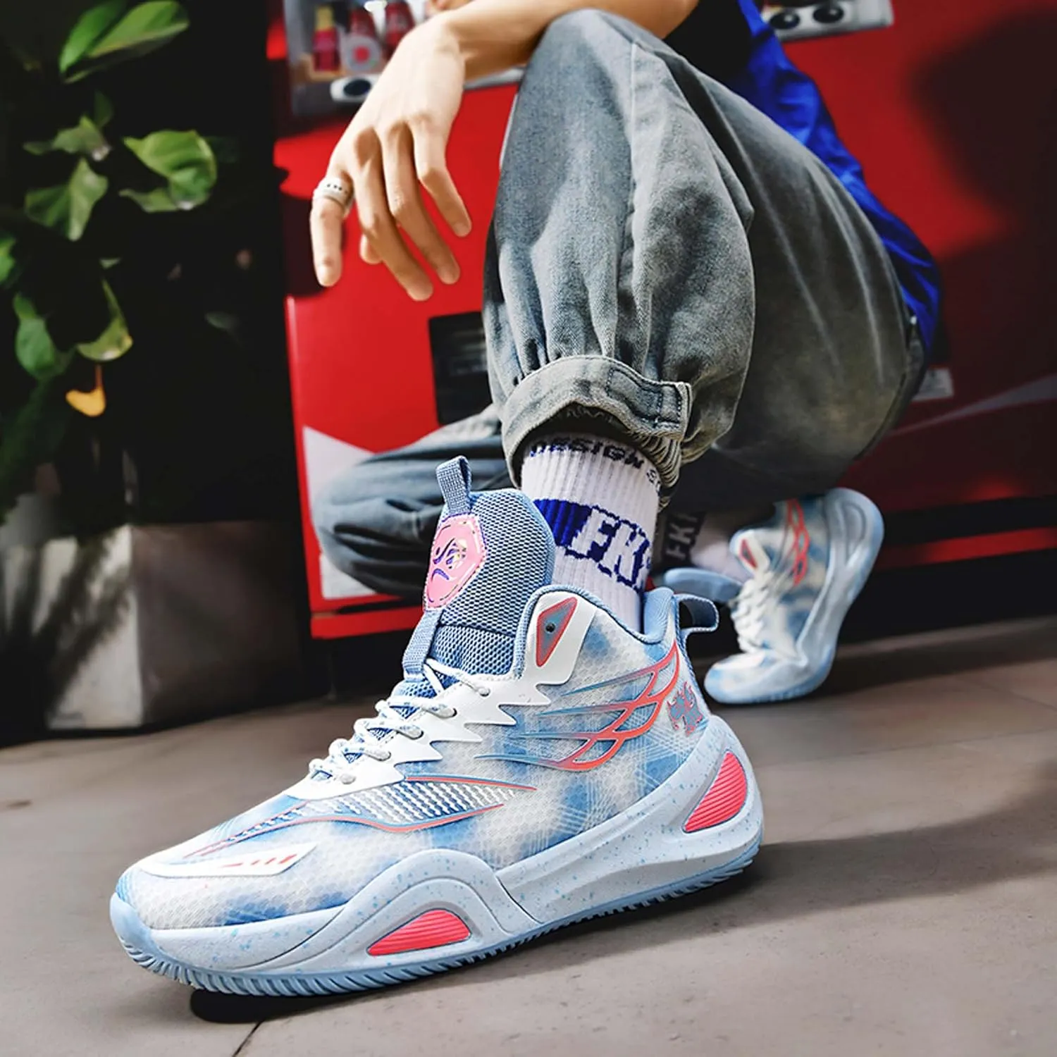 Mens Womens Couples Lace Up Mid Top Casual Sneakers Rubber Sole Non Slip Basketball Sneakers Comfortable and Breathable Running ShoesWear Resistant and Durable Fitness Training Shoes Walking Shoes
