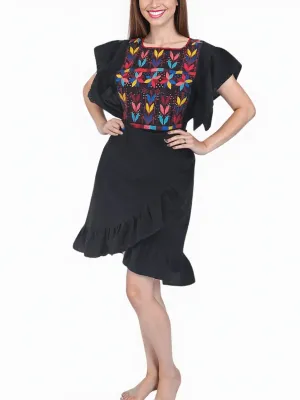 Mexican Folkloric Embrodered Huipil Black