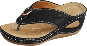 Orthopedic Sandals for Women,Arch Support Wedge Casual Comfortable Flat Open Toe Platform Non-Slip Summer Beach Dress Shoes Spring Sports Flip-Flops Black Wide Width Flip Flops Sandals