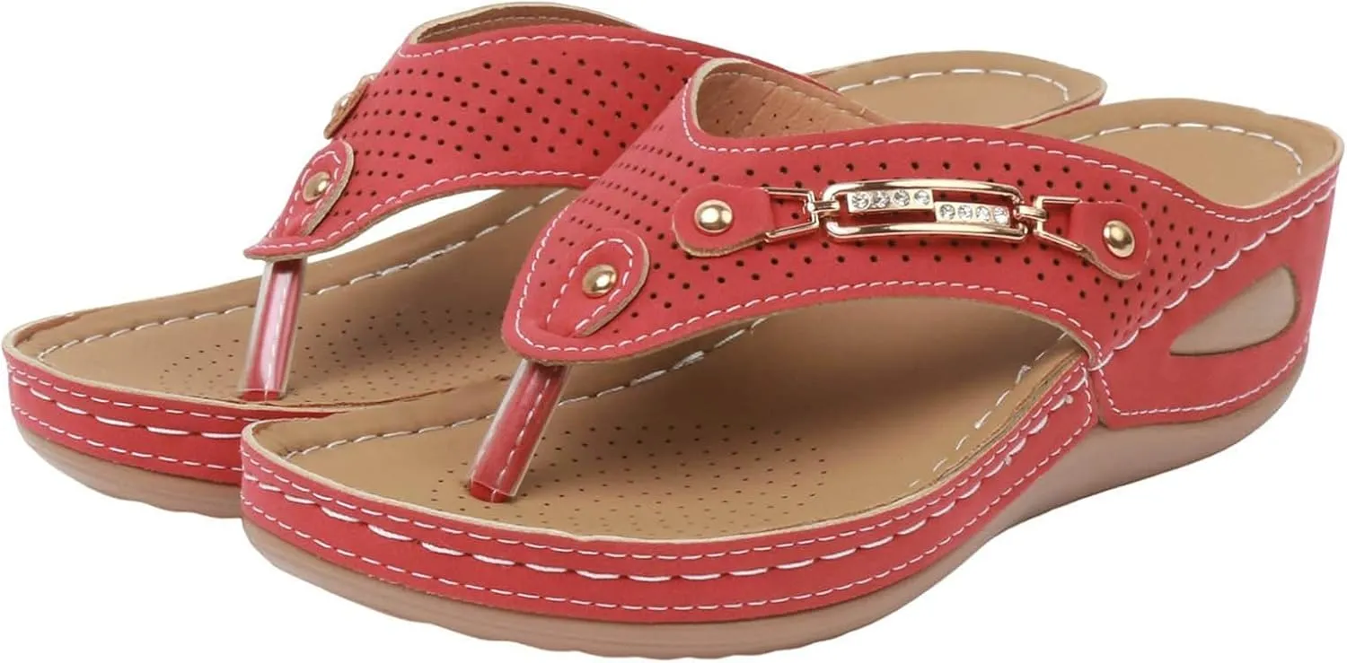Orthopedic Sandals with Arch Support Flip Flops for Women Wedge Sandals Breathable Comfortable Walking Clip Toe Sandal Slip On Slingback Orthotic Thong Slippers Casual Dressy Platform Wedge Sandal