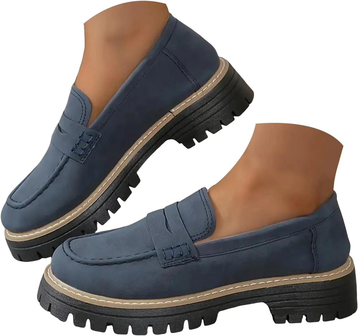 Orthoture-Orthopedic Platform Loafers Womens Round Toe Walking Shoes Platform Loafers Lug Sole Loafers for Ladies