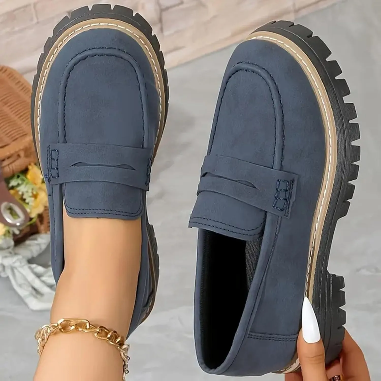 Orthoture-Orthopedic Platform Loafers Womens Round Toe Walking Shoes Platform Loafers Lug Sole Loafers for Ladies
