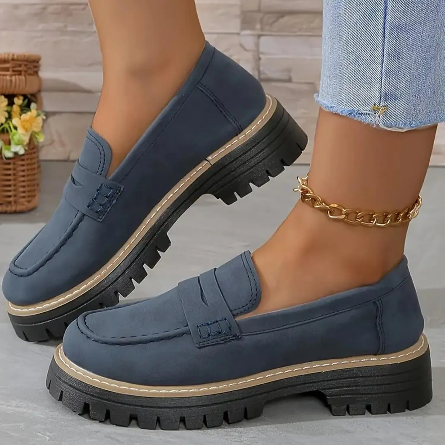 Orthoture-Orthopedic Platform Loafers Womens Round Toe Walking Shoes Platform Loafers Lug Sole Loafers for Ladies