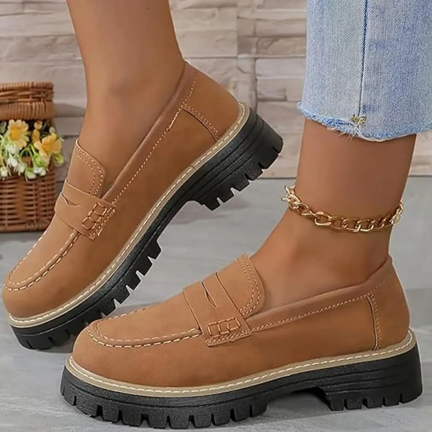 Orthoture Womens Shoes, Orthoture Orthopedic Platform Loafers, Orthoture Wide Toe Lightweight Non-Slip Casual Flat Shoes (Brown,6)