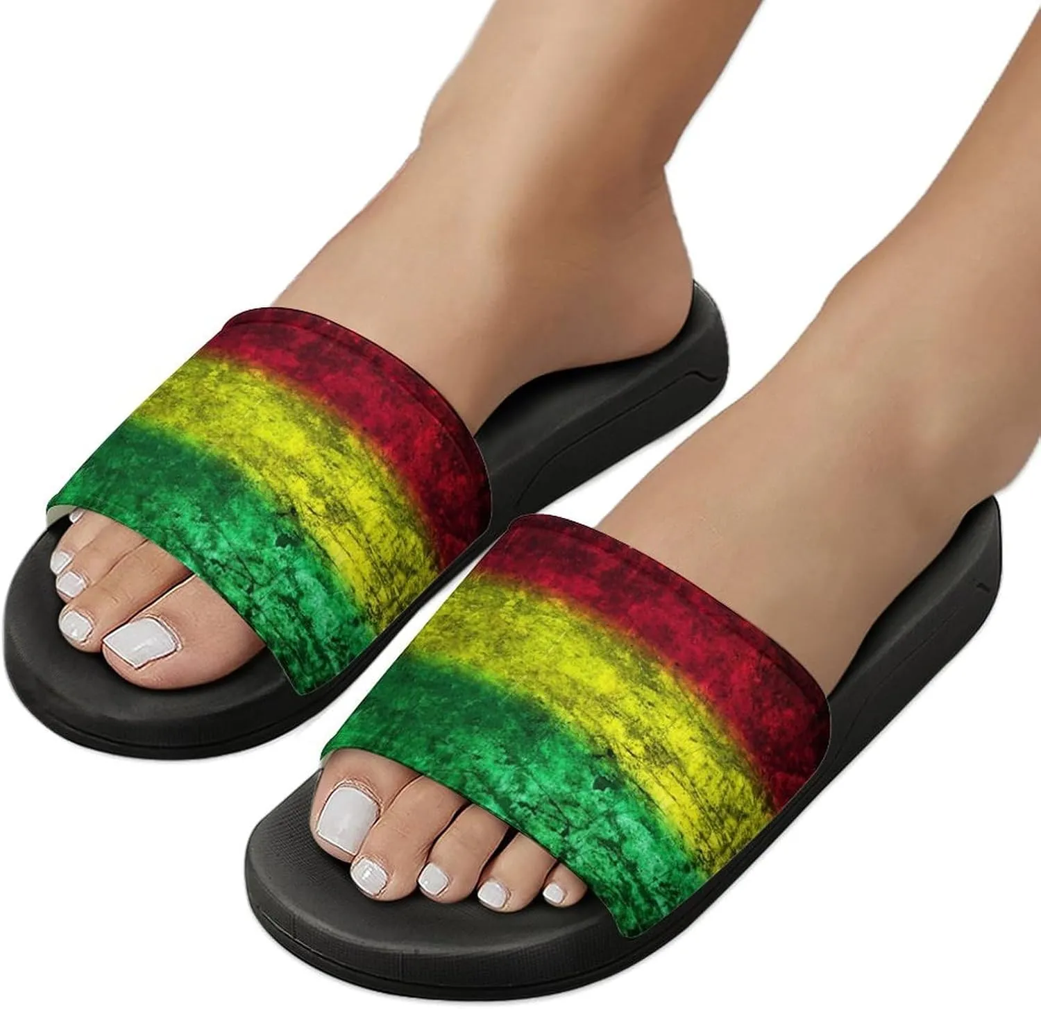 Red Yellow Green Rasta Flag House Slippers for Women Men Shower Slides Bathroom Sandals