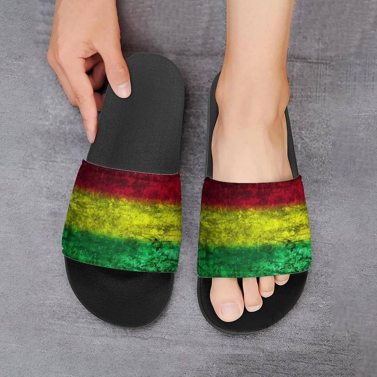 Red Yellow Green Rasta Flag House Slippers for Women Men Shower Slides Bathroom Sandals