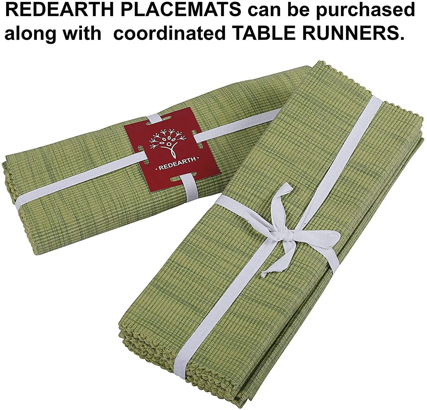  REDEARTH  Placemats-Two Tone Ribbed Woven Table Linen for Square, Round, Rectangle Dining Table, Coffee Table, Console, Dresser; 100% Cotton (14x20; Green) Set of 6