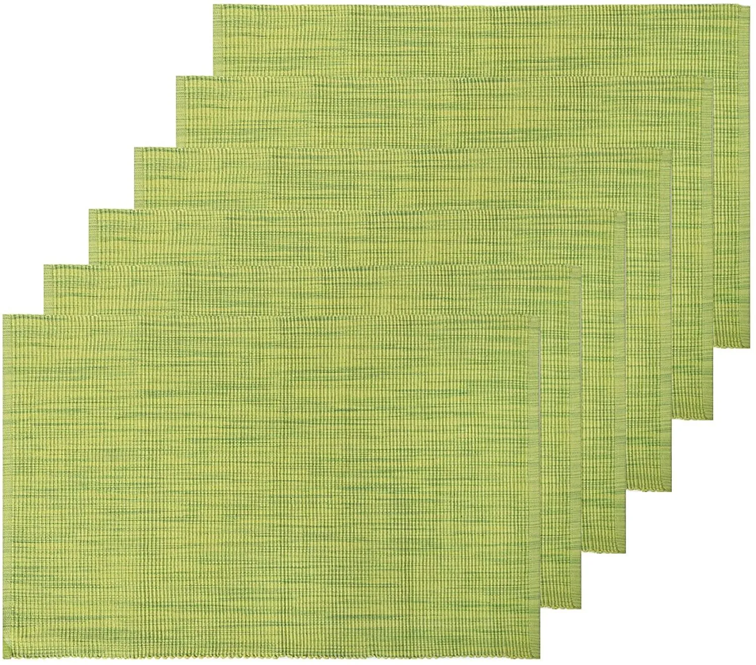  REDEARTH  Placemats-Two Tone Ribbed Woven Table Linen for Square, Round, Rectangle Dining Table, Coffee Table, Console, Dresser; 100% Cotton (14x20; Green) Set of 6
