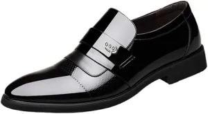 Retro Men's Dress Shoes, Pointed Toe Leather Loafers, Casual Office Business Slip-On Shoes, Luxury Flat Loafers for Men, Suit Dress Shoes