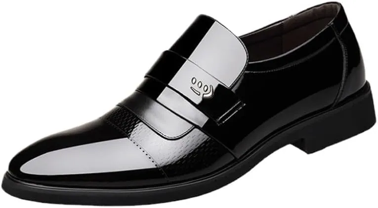 Retro Men's Dress Shoes, Pointed Toe Leather Loafers, Casual Office Business Slip-On Shoes, Luxury Flat Loafers for Men, Suit Dress Shoes