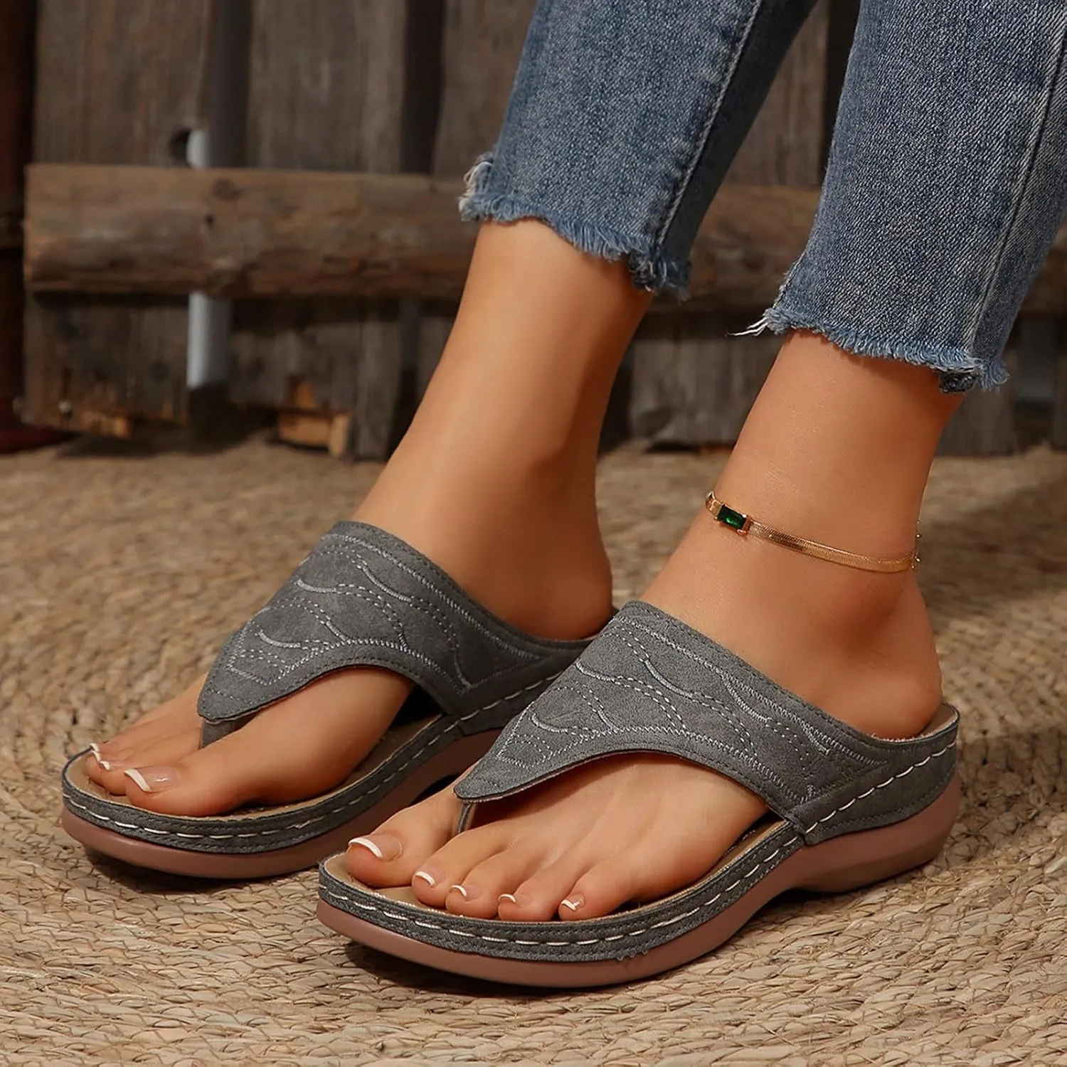 Sandals Women Wedge Shoes - Orthopedic Comfortable Arch Support Platform Womens Summer Dressy Flip Flop Casual Bunion Breathable
