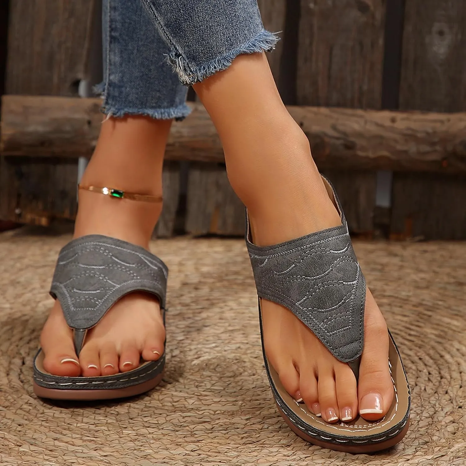 Sandals Women Wedge Shoes - Orthopedic Comfortable Arch Support Platform Womens Summer Dressy Flip Flop Casual Bunion Breathable