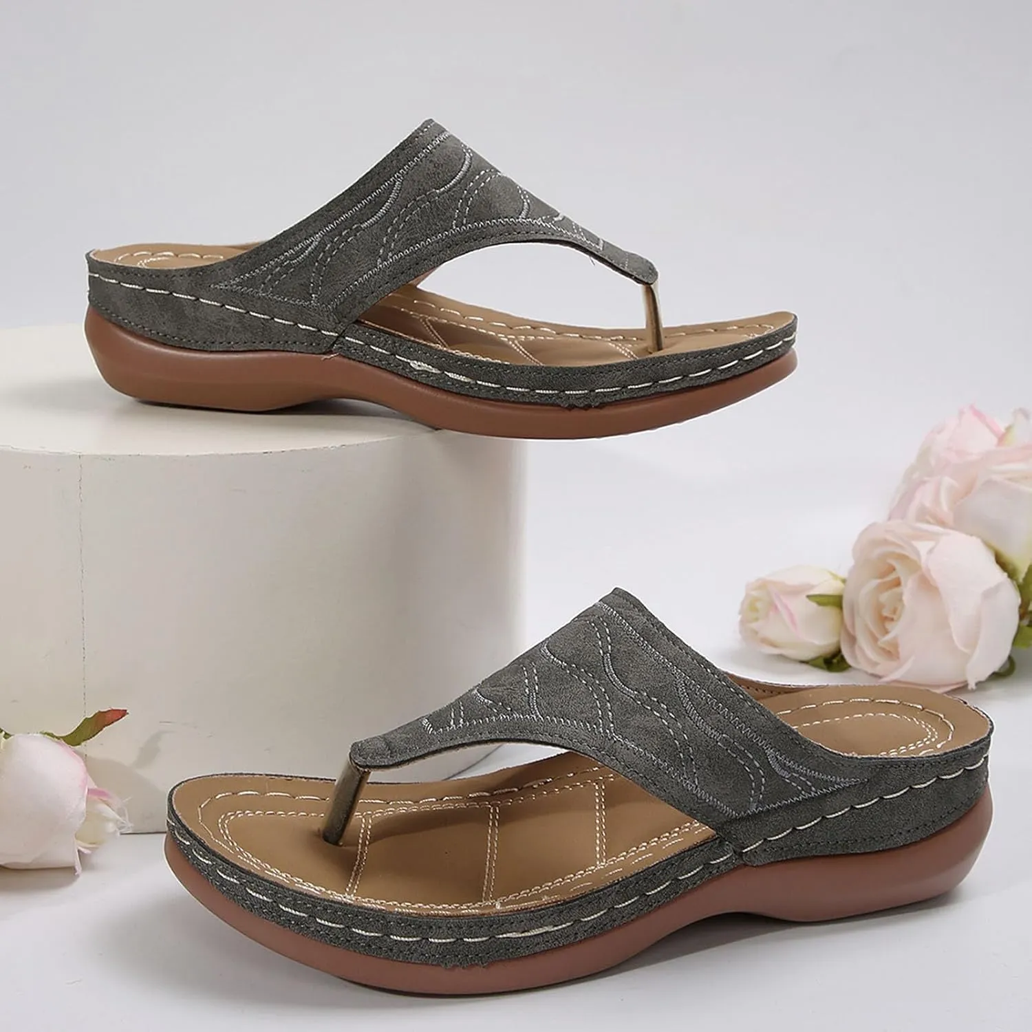 Sandals Women Wedge Shoes - Orthopedic Comfortable Arch Support Platform Womens Summer Dressy Flip Flop Casual Bunion Breathable
