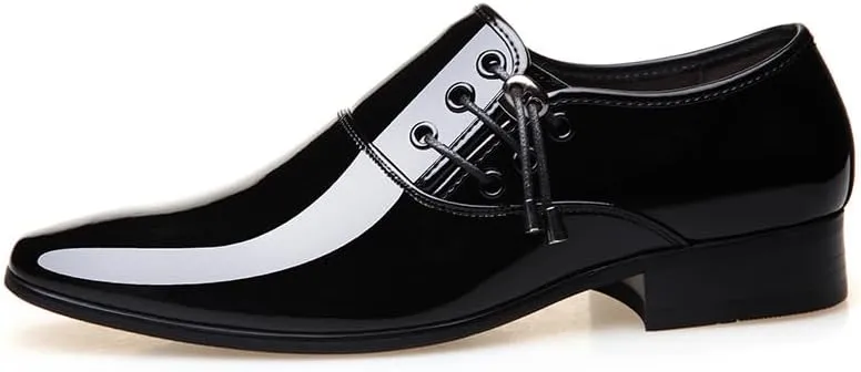 Shoes Dress Oxford for Men Lace Up Pointed Toe Vegan Leather Shiny Shoes Non Slip Resistant Block Heel Business(Black,7)