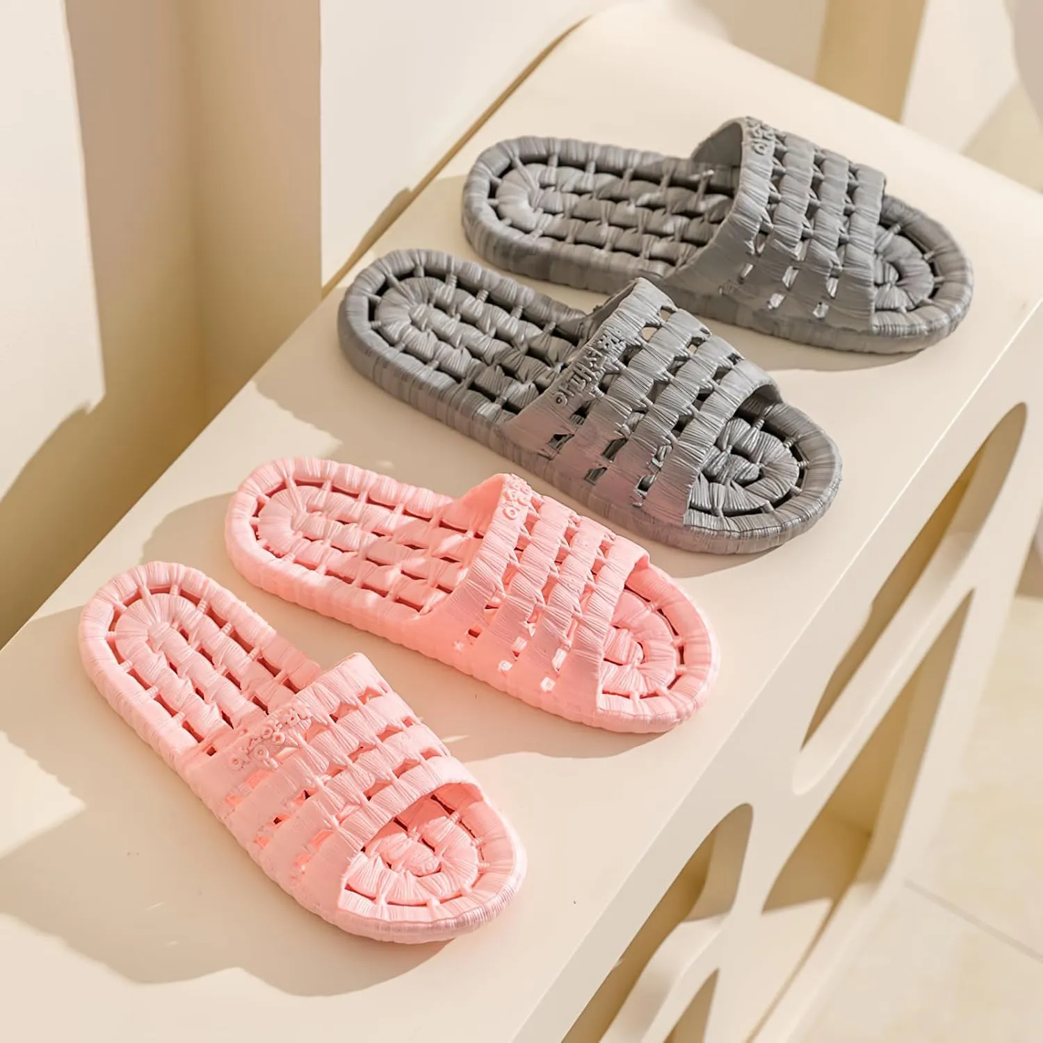 Shower Slippers for Women Men, Quick Drying Non Slip Lightweight Open-toe Travel-friendly Breathable Shoes Slide Slippers for Bathroom,House Slipper,Outdoor