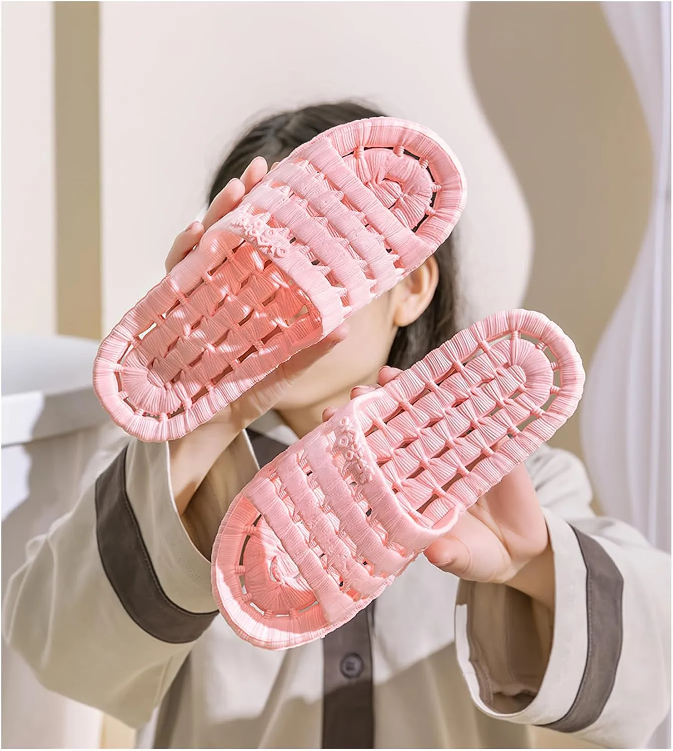 Shower Slippers for Women Men, Quick Drying Non Slip Lightweight Open-toe Travel-friendly Breathable Shoes Slide Slippers for Bathroom,House Slipper,Outdoor