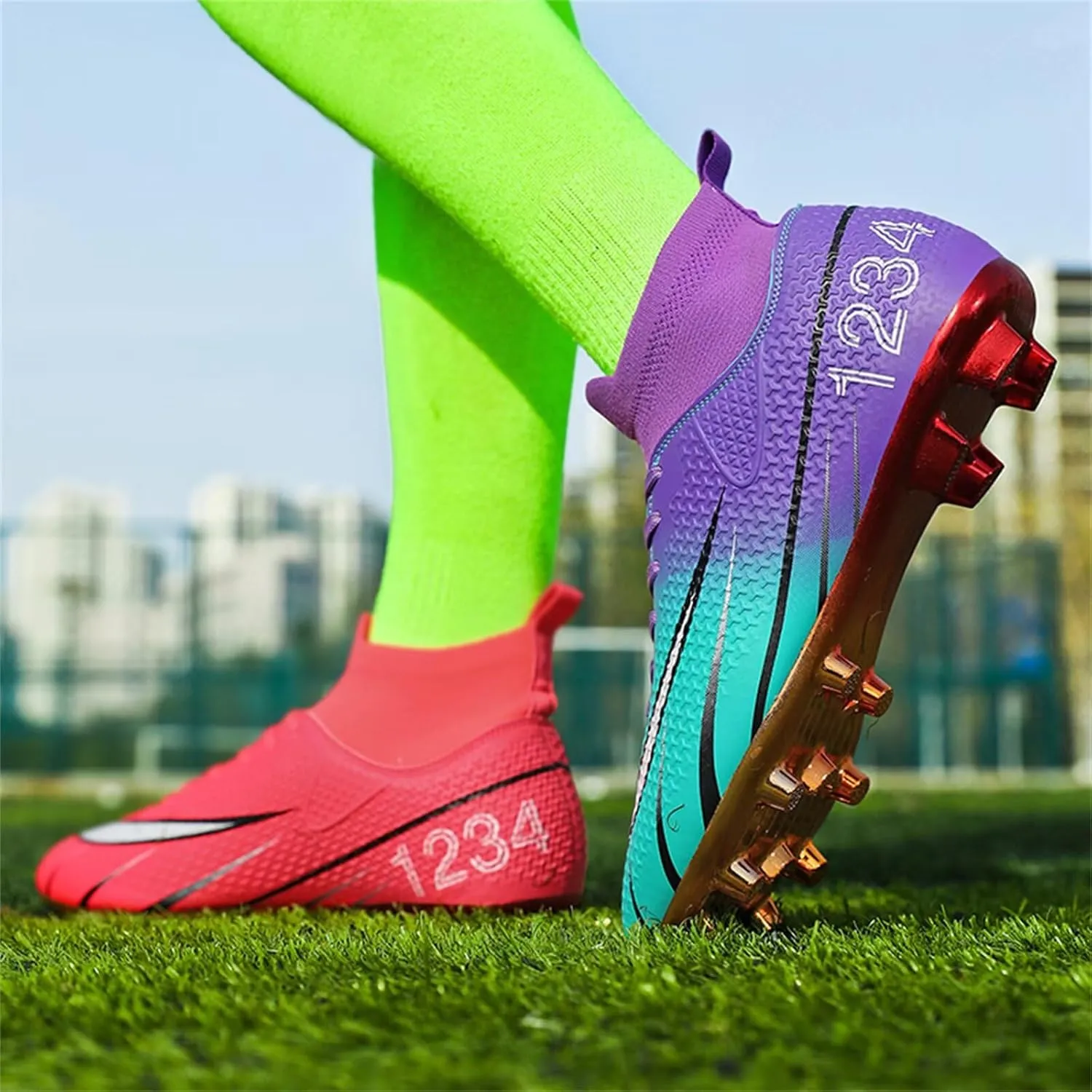 Soccer Cleats for Mens Womens Soccer Shoes High top Outdoor Footall Boots Ankle Professional Training Sneakers