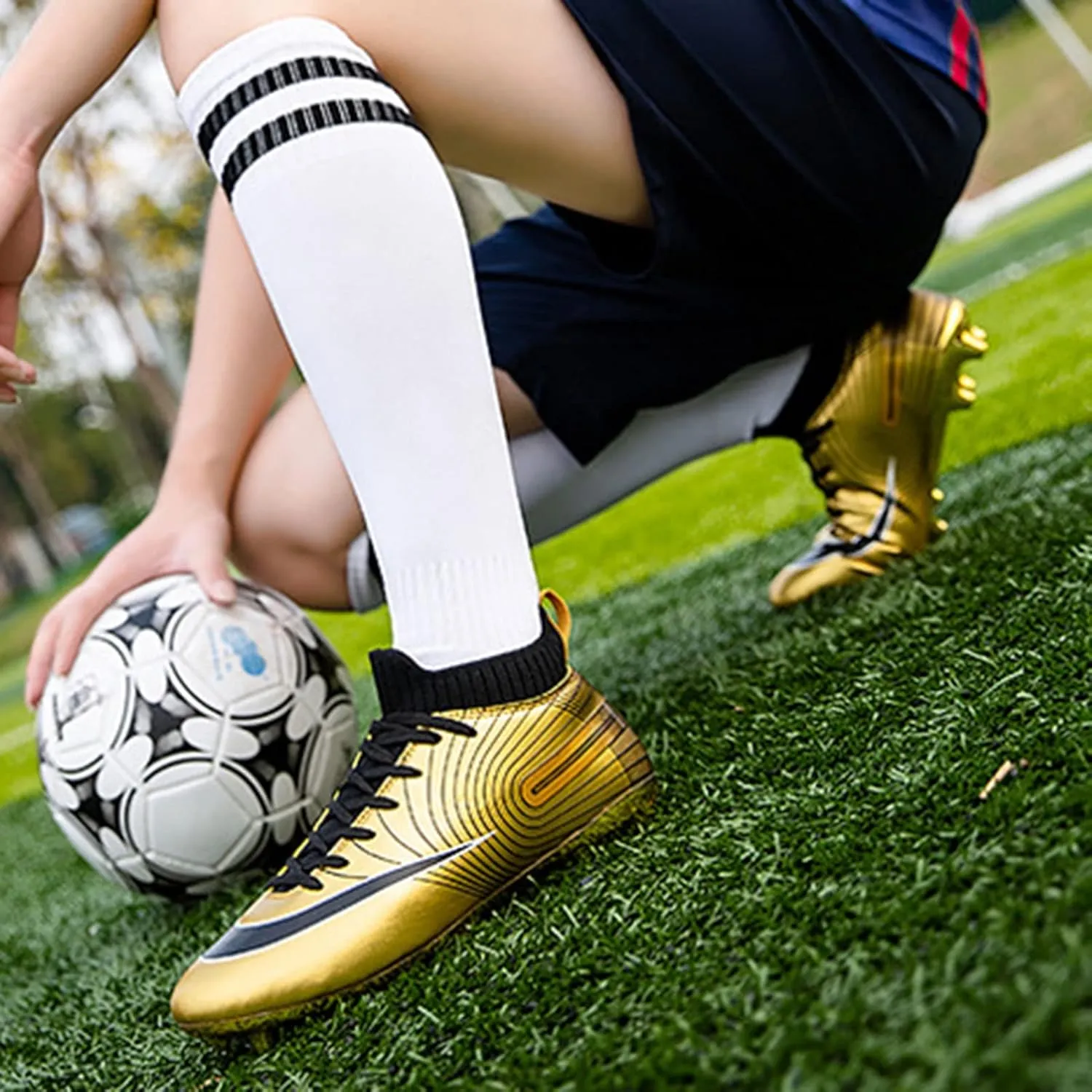 Soccer Cleats Mens AG High-Top Ankle Support,Football Cleats Youth Non-Slip Wear Resistant,Indoor Soccer Shoes Kids Soft Comfortable