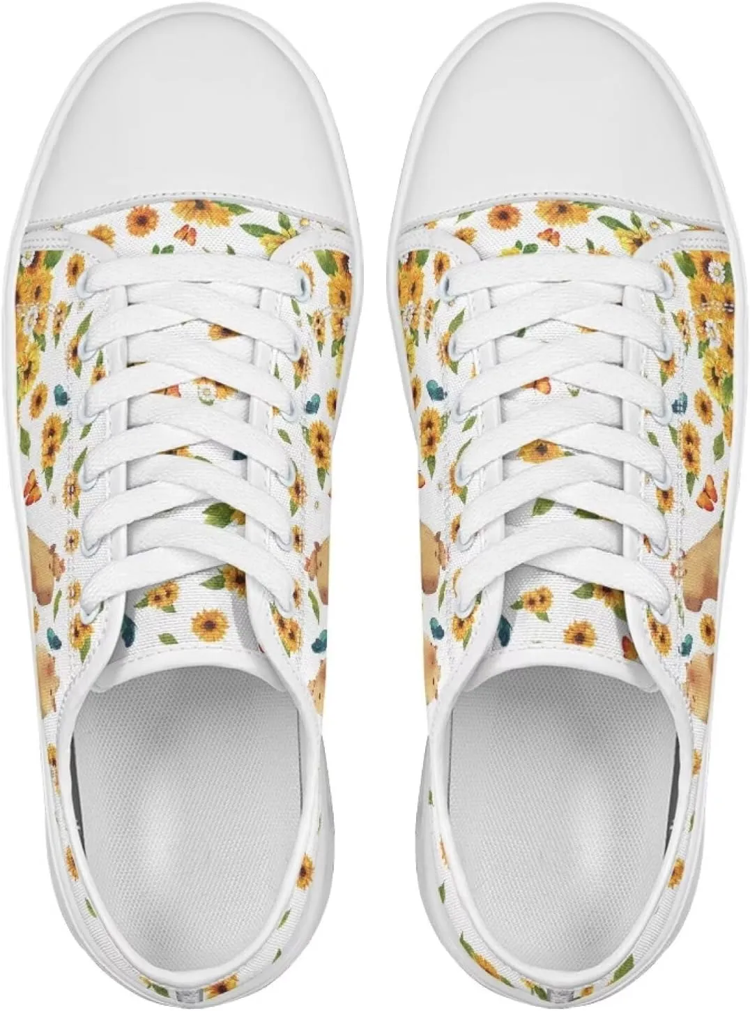 Sunflower Animal Print Women Casual Canvas Slip-On Sneaker Classic Low Top Shoes Lace-Up Platform Tennis Shoes
