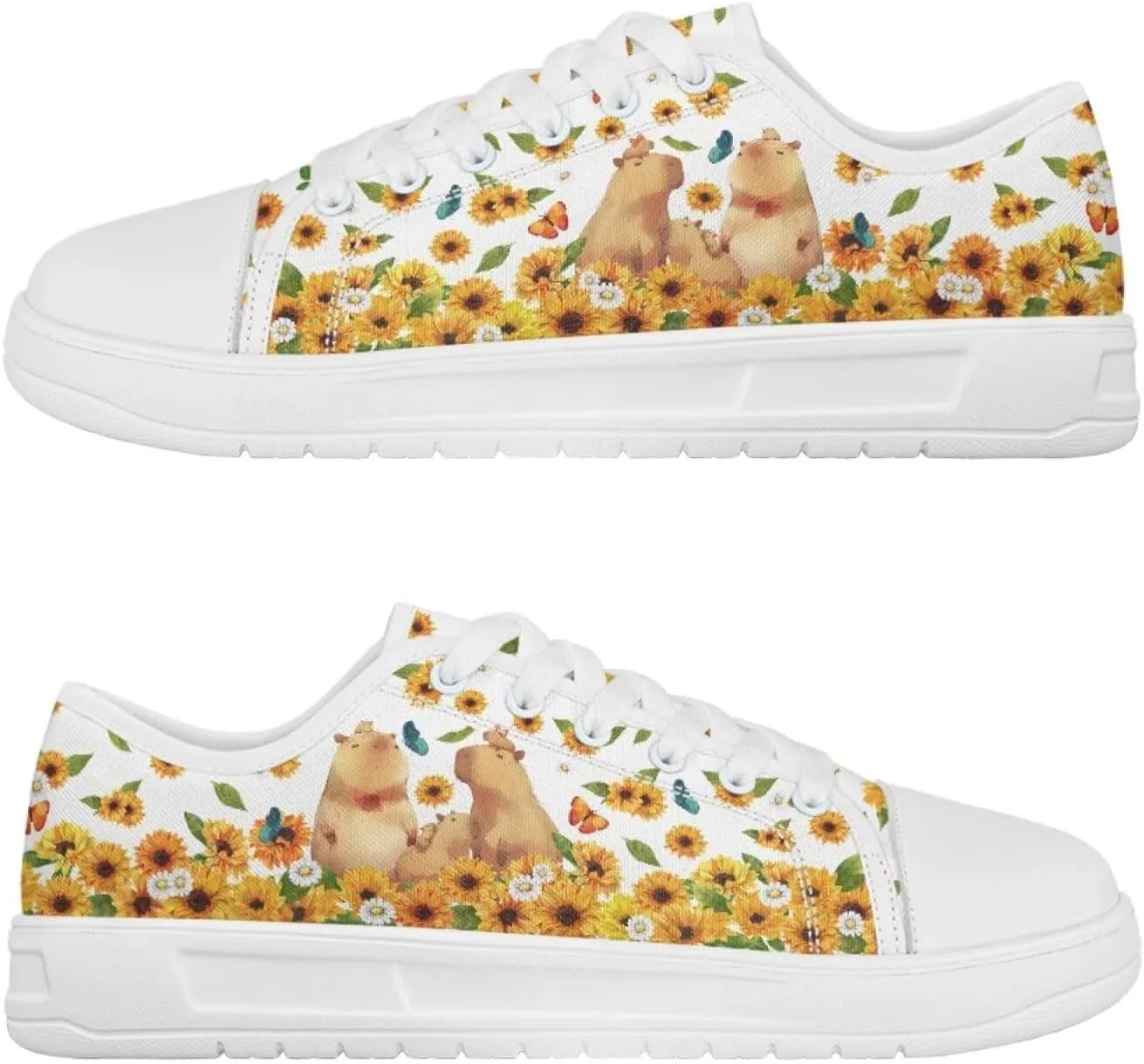 Sunflower Animal Print Women Casual Canvas Slip-On Sneaker Classic Low Top Shoes Lace-Up Platform Tennis Shoes