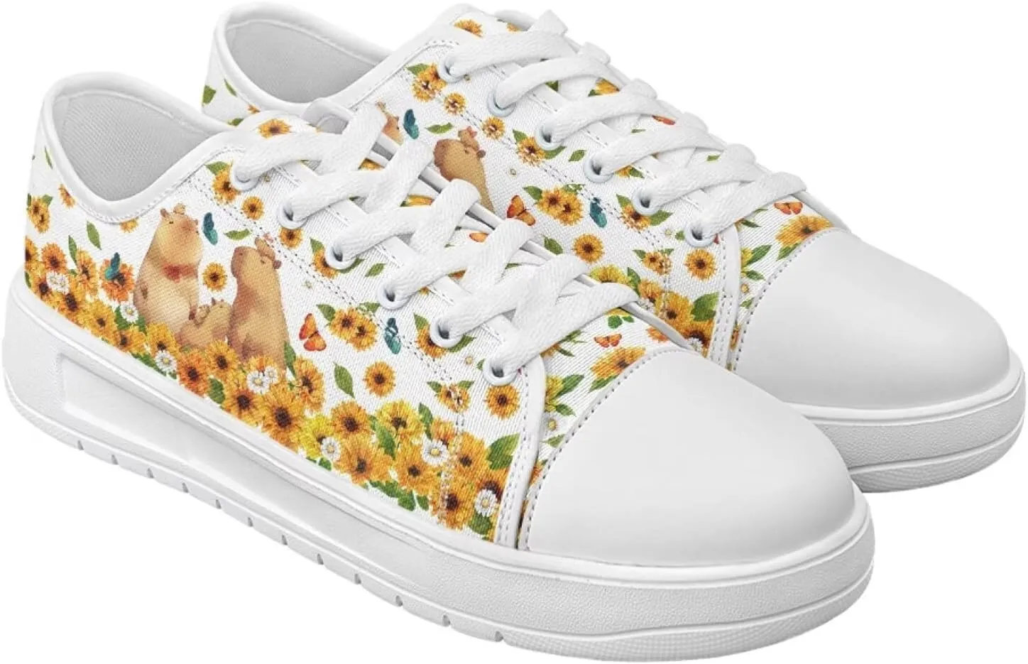 Sunflower Animal Print Women Casual Canvas Slip-On Sneaker Classic Low Top Shoes Lace-Up Platform Tennis Shoes