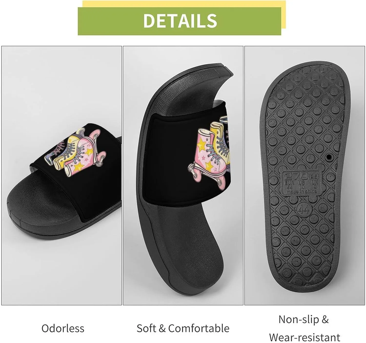 Vintage Roller Skating Skates 80s PVC Home Slippers Non-Slip Shower Shoes Casual Bathroom Slippers for Women Men
