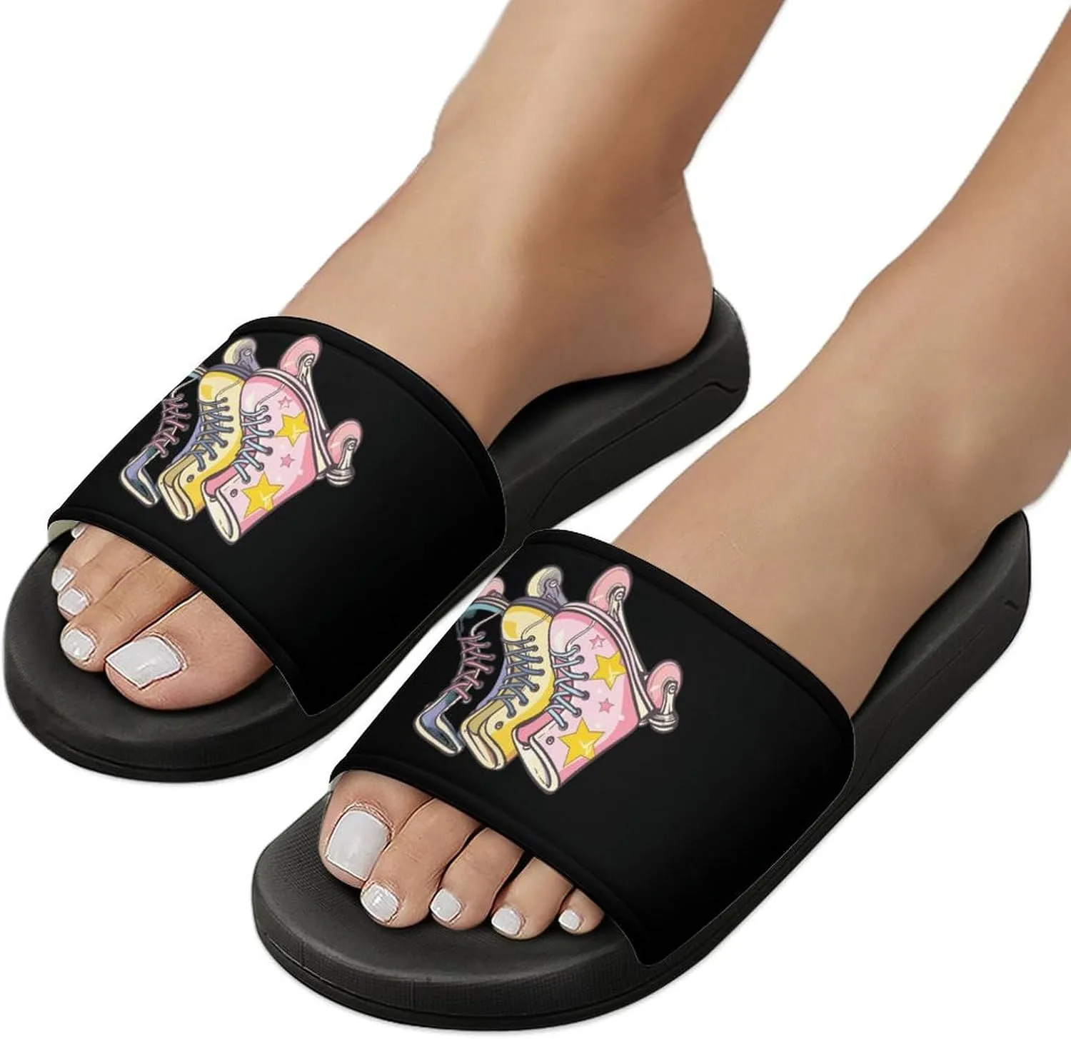 Vintage Roller Skating Skates 80s PVC Home Slippers Non-Slip Shower Shoes Casual Bathroom Slippers for Women Men