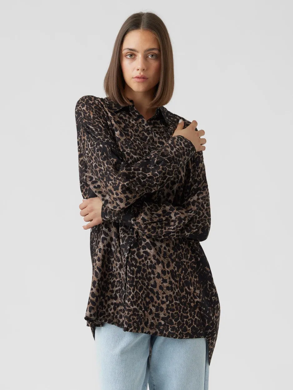 Vmkittie Mdot Ls Oversize Shirt Wvn - Bruin Dessin