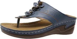 Wedge Sandals for Women Dressy Comfortable Double Flowers Orthopedic Walking Platform Wedges Shoes Dressy Summer Casual Beach Bohemian Flip Flops