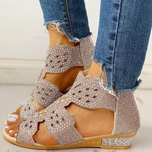 Wedge Sandals for Women Dressy Summer,Women Open Toe Sandal Hollow Out Gladiator Sandals High Top Ankle Zipper Low Heels Sandals Dressy Wedding Party Shoes Platform Sandals