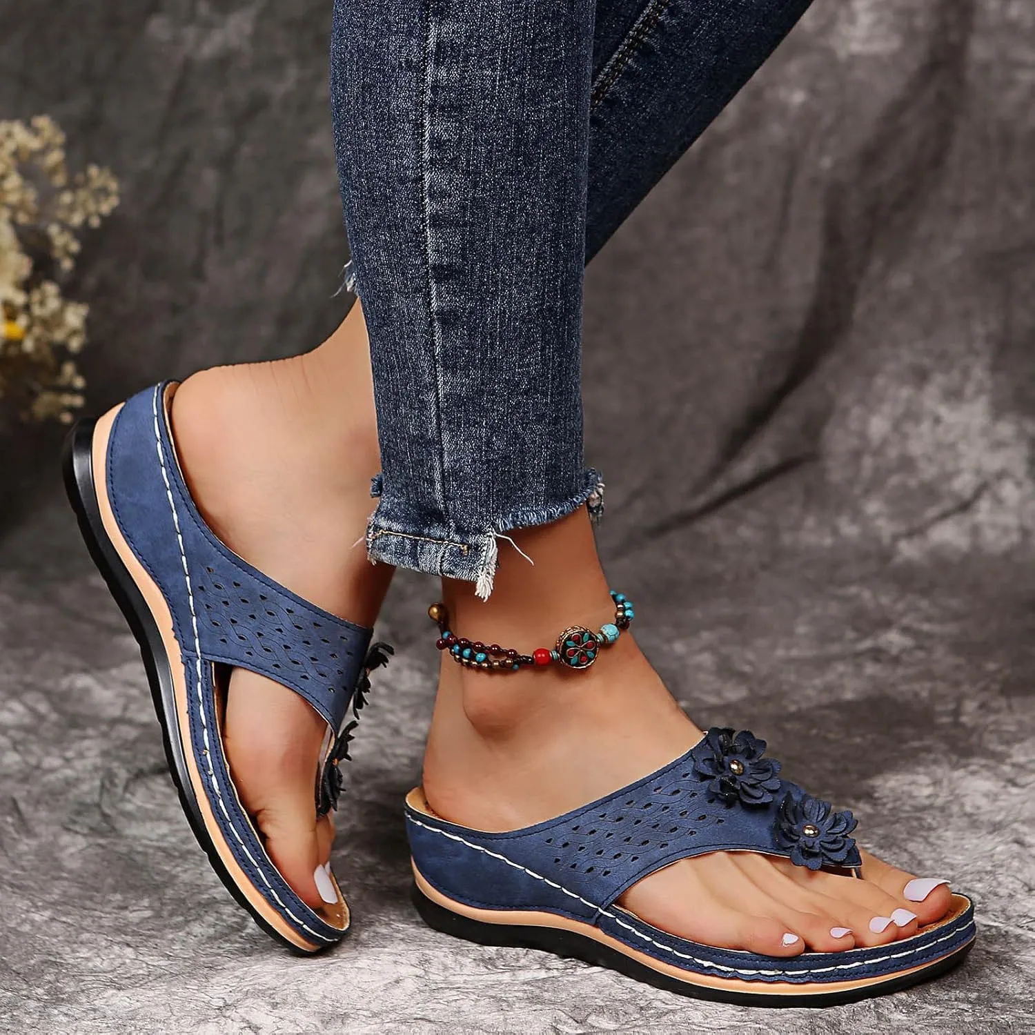 Women Wedge Sandals Orthopedic Clip Toe Orthopedic Sandals with Arch Support Casual Walking Slip on Flip Flops