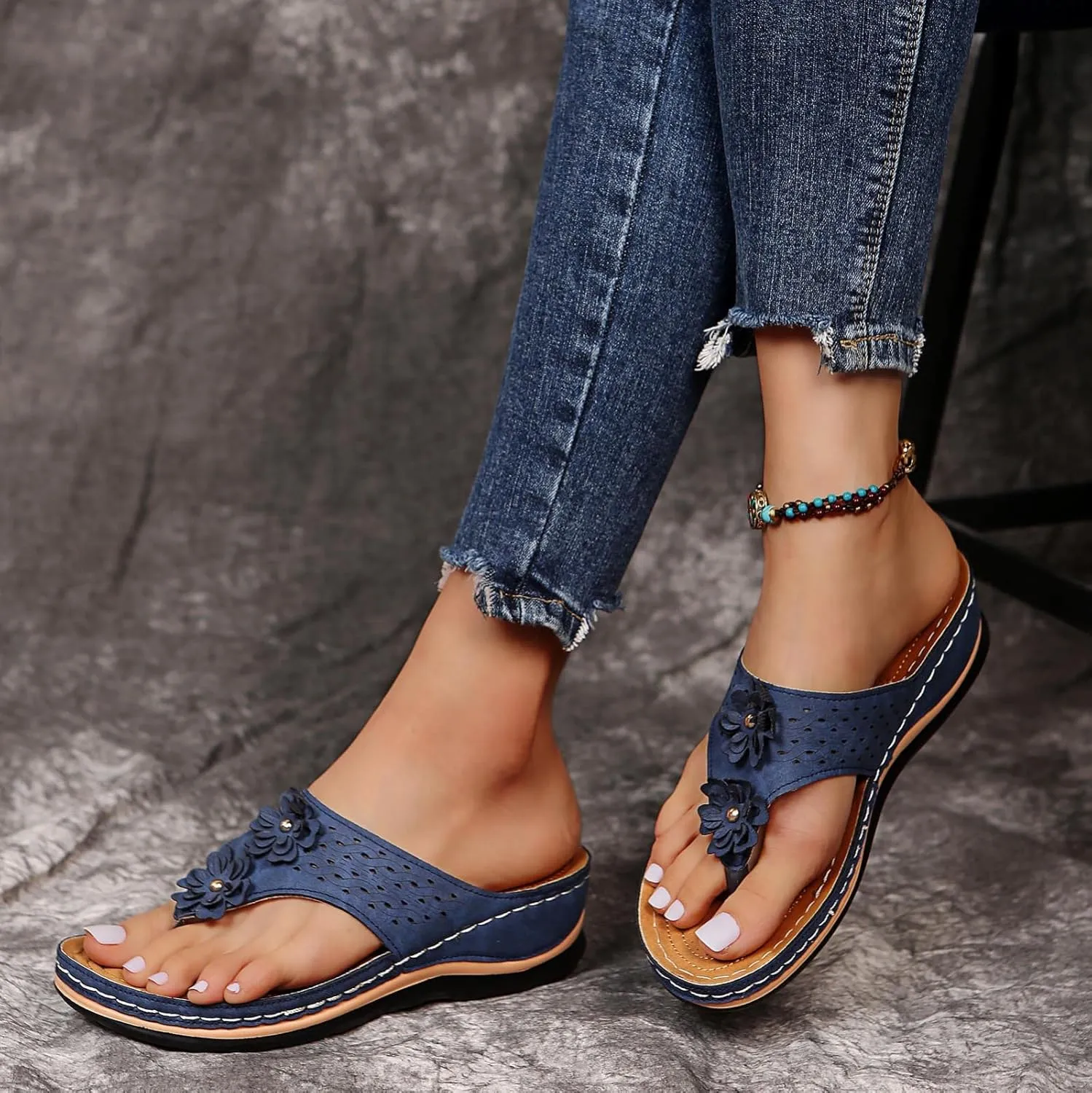 Women Wedge Sandals Orthopedic Clip Toe Orthopedic Sandals with Arch Support Casual Walking Slip on Flip Flops