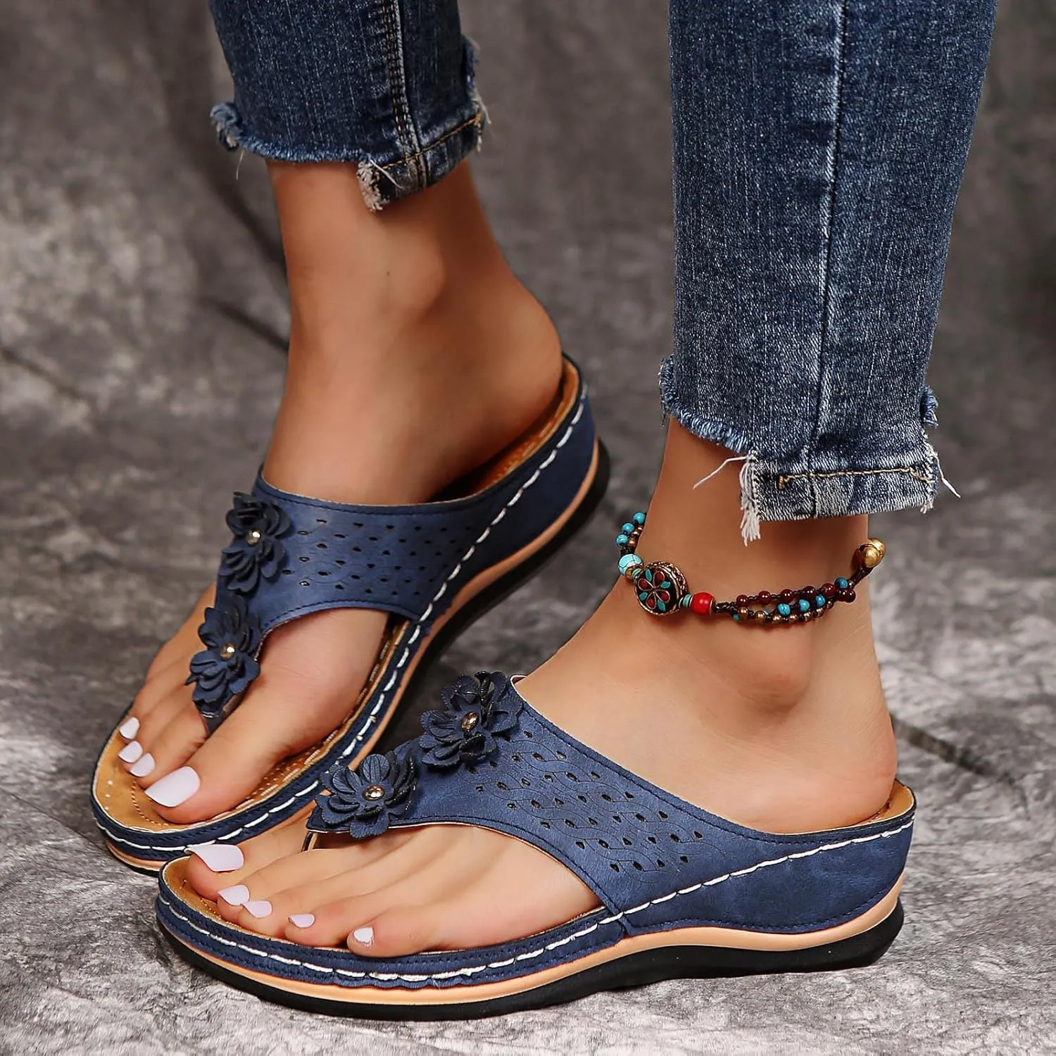 Women Wedge Sandals Orthopedic Clip Toe Orthopedic Sandals with Arch Support Casual Walking Slip on Flip Flops
