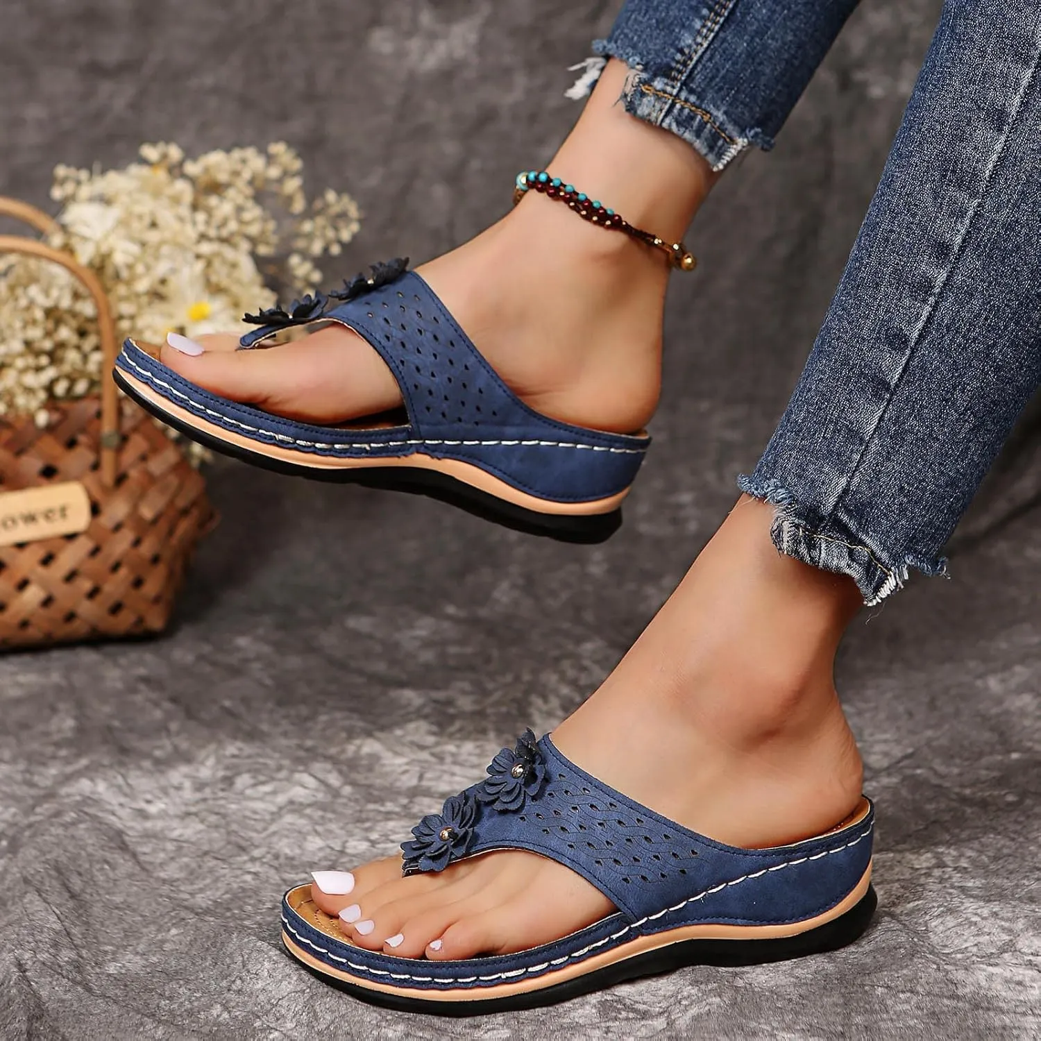 Women Wedge Sandals Orthopedic Clip Toe Orthopedic Sandals with Arch Support Casual Walking Slip on Flip Flops