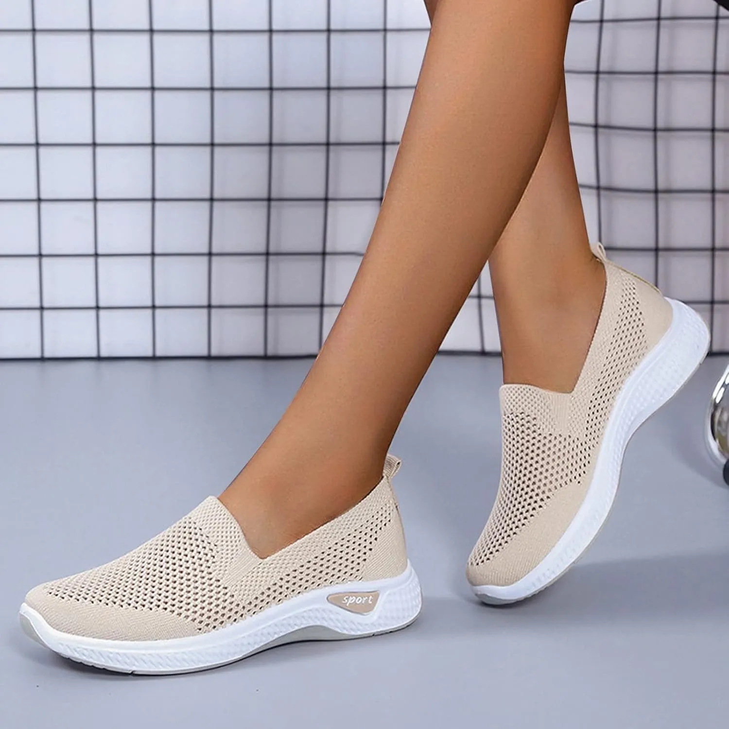 Womens Flat Slip On Sneakers Casual Walking Shoes Lightweight Canvas Comfortable Elastic Non Slip Loafers