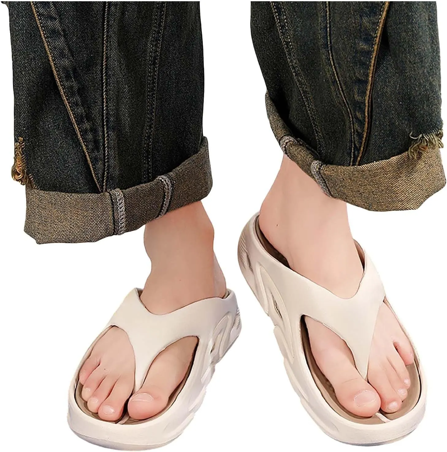 Womens Flipflops with Arch Support Mens Pillow Sandals Beach Casual Orthotic Wedge Slippers Slip on Colorblock Slides
