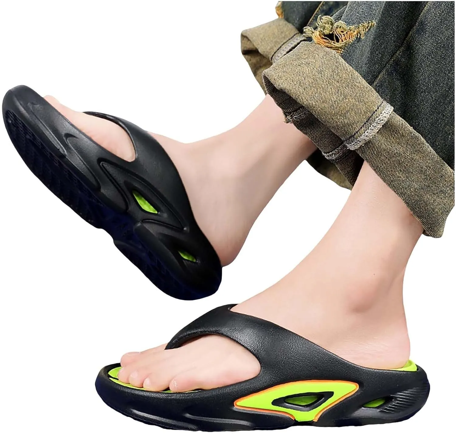 Womens Flipflops with Arch Support Mens Pillow Sandals Beach Casual Orthotic Wedge Slippers Slip on Colorblock Slides