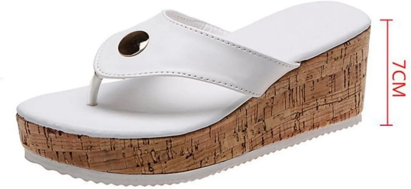 Women's Leather Platform Clip Toe Flip Flops with Arch Support Summer Casual Anti-Slip Orthopedic Wedges Walking Sandals Heeled 2025 Wedge Summer Dressy Low Heel Comfortable Slip on Shoes