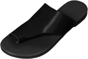 Womens Wedges Leather Ring Toe Sandals Orthopedic Correction Platform Non-Slip Open Toe Casual Beach Slip On Slippers