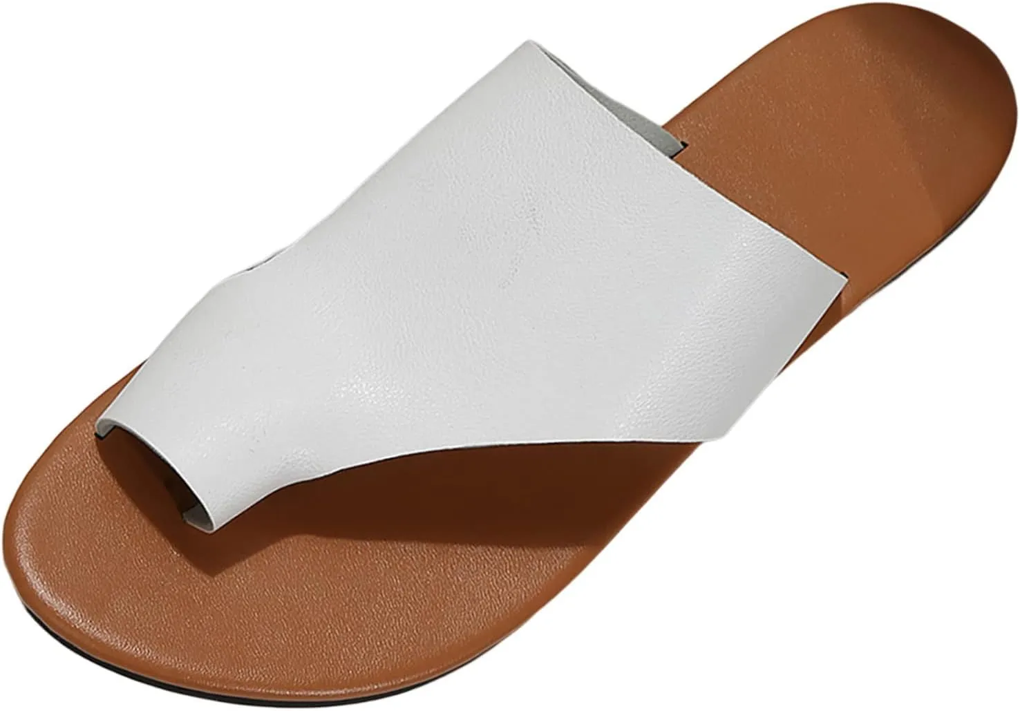 Womens Wedges Leather Ring Toe Sandals Orthopedic Correction Platform Non-Slip Open Toe Casual Beach Slip On Slippers