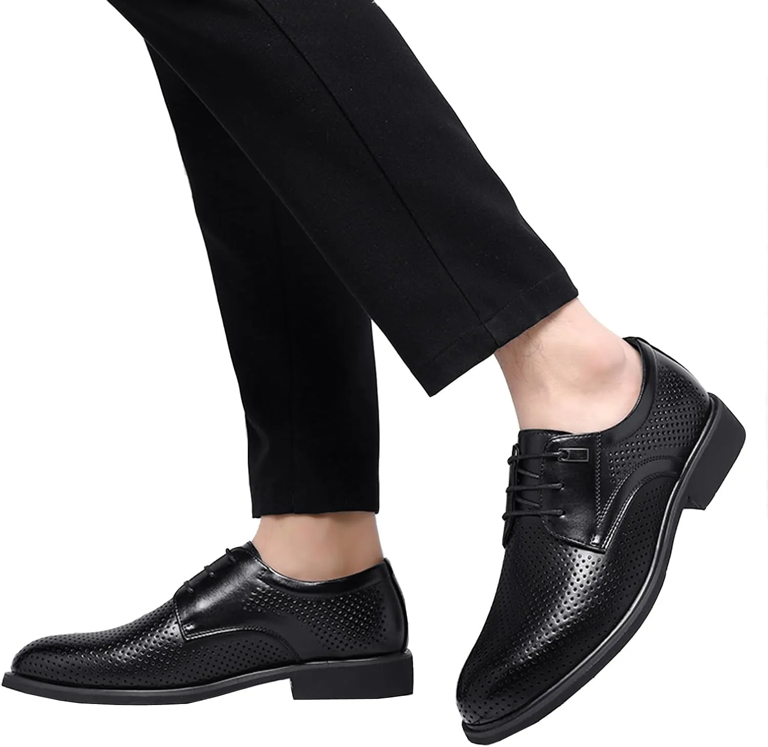 WUIWUIYU Teens Boys' Men's Summer Formal Dress Oxfords Lace-up Perforated Wedding Business Wintips Flat Shoes