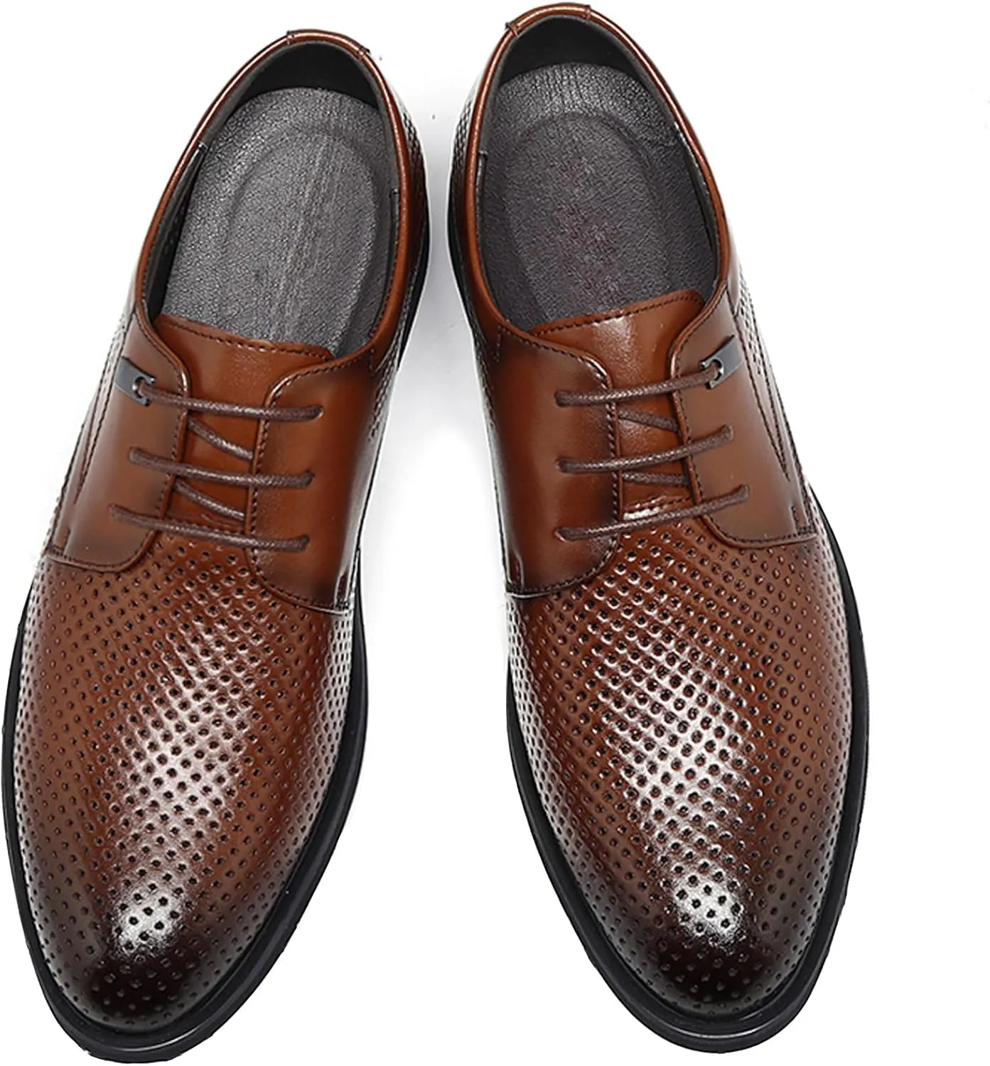 WUIWUIYU Teens Boys' Men's Summer Formal Dress Oxfords Lace-up Perforated Wedding Business Wintips Flat Shoes