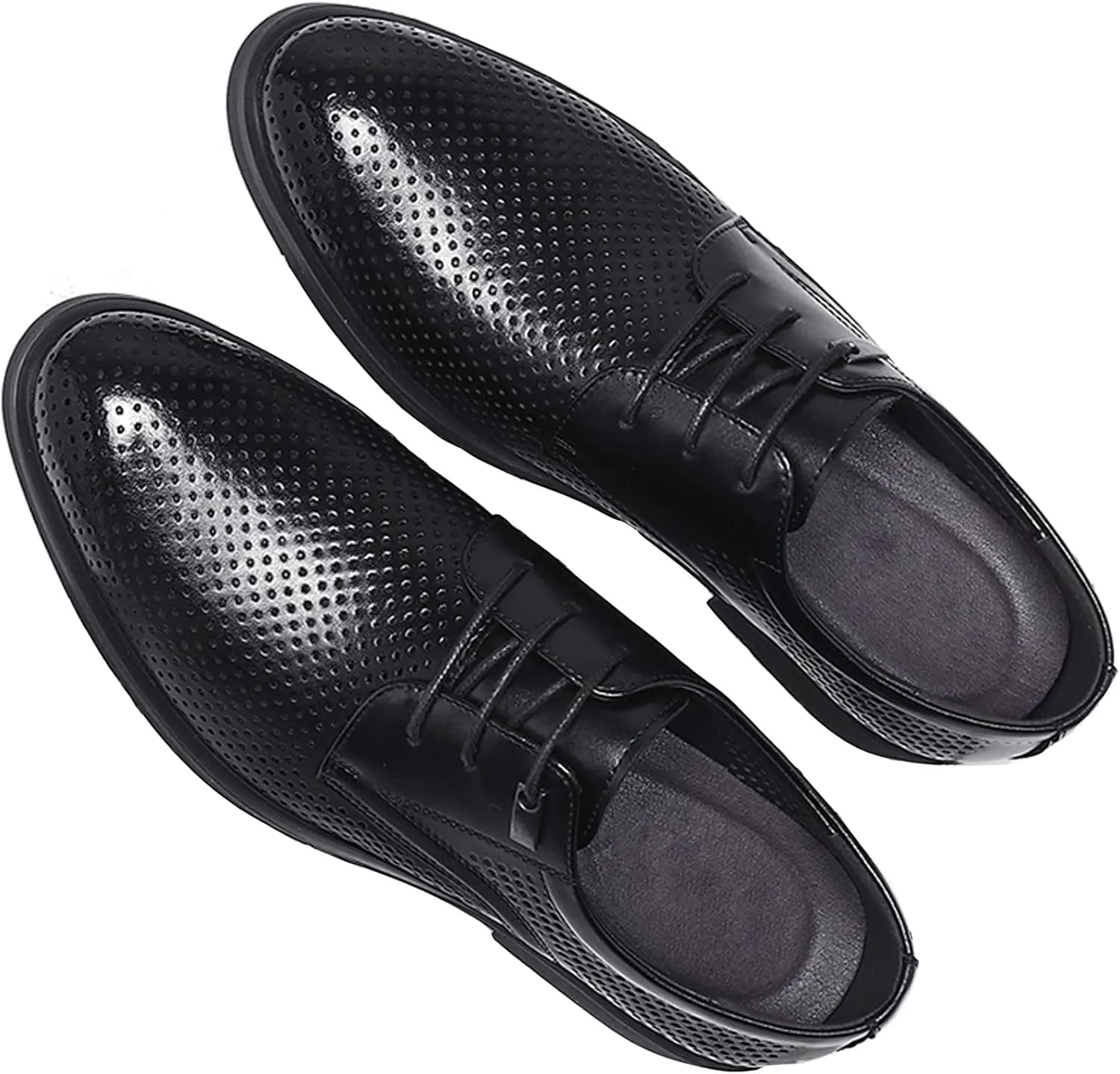 WUIWUIYU Teens Boys' Men's Summer Formal Dress Oxfords Lace-up Perforated Wedding Business Wintips Flat Shoes